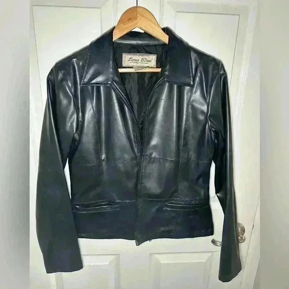 Paris Blues Black Pleather Full Zip Jacket Ladies size Medium Pockets - Picture 1 of 5